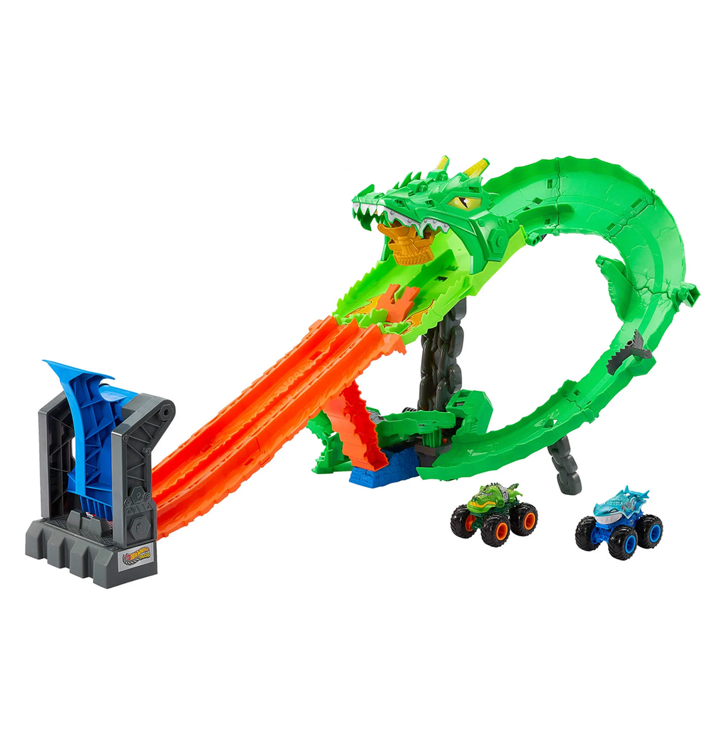 Hot Wheels Monster Trucks Sharks vs Dinos Dragon Destruction Playset