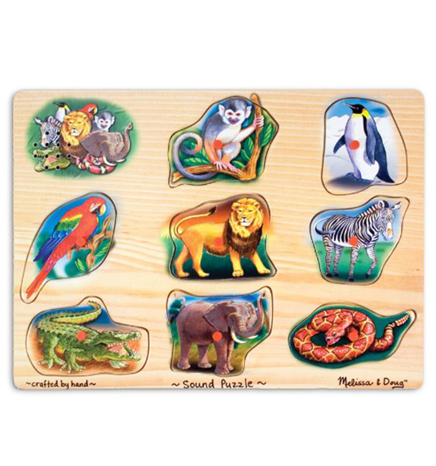 Melissa & Doug Zoo Sound Puzzle - Wooden Peg Puzzle With Sound Effects (8 pcs)