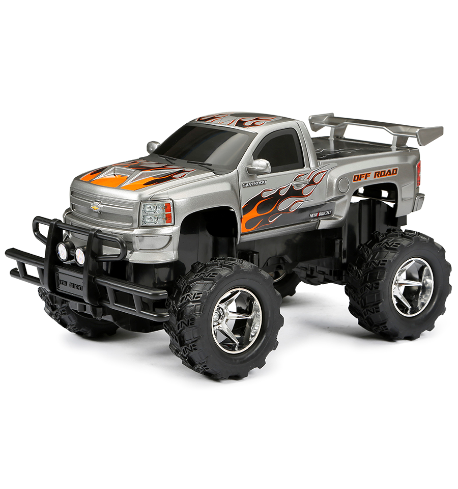 チョロ【美品】LEDライト付きグレーRCカー New Bright RC Chargers 1:15 Scale Radio Control Silverado - Grey