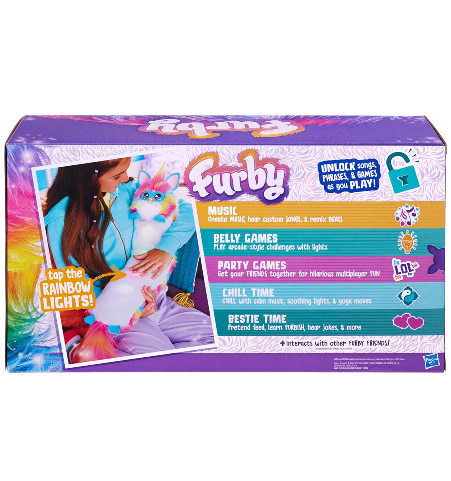 FURBY DJ Interactive Snuggly Rainbow Electronic Plush with Music, Lights, Motion, & Games, Speaks English & Furbish