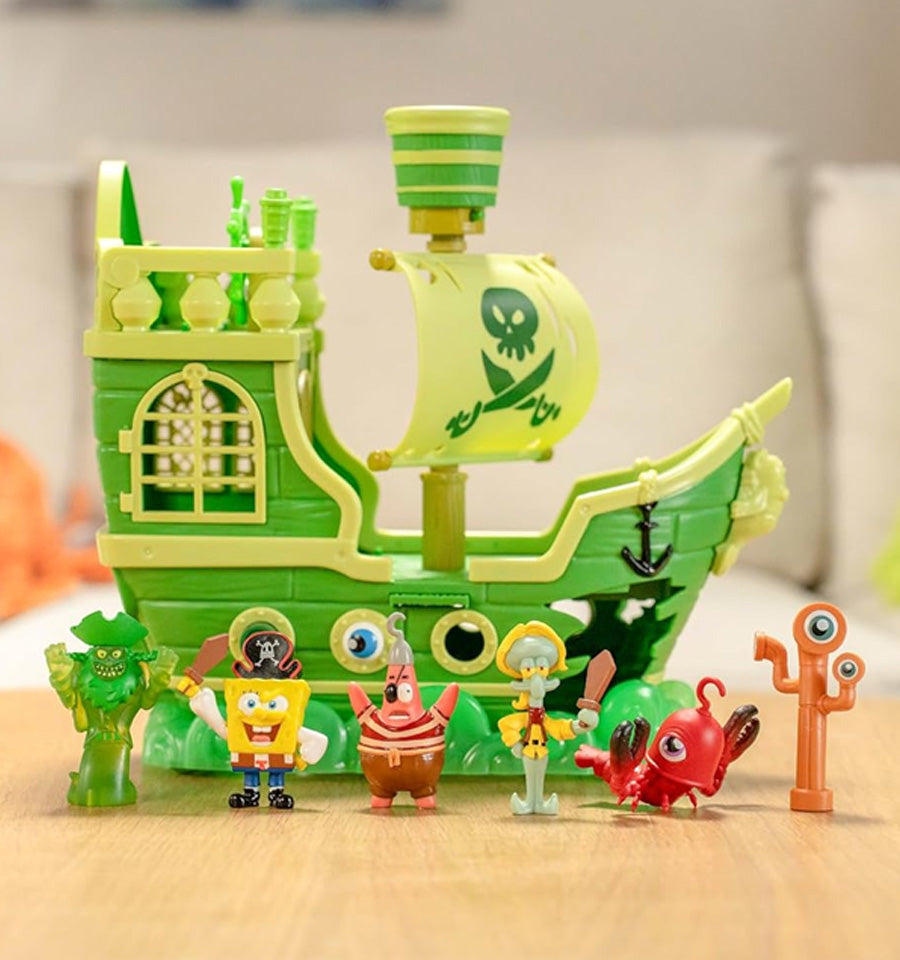 SpongeBob Squarepants Movie: The Search for Squarepants - The Flying Dutchman’s Ship Playset with 6 Exclusive Figures, Lights, Motion & Hidden Features for Kids Ages 3+