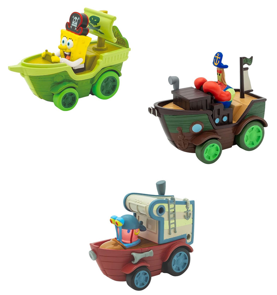 Spongebob Squarepants Movie: The Search for Squarepants Bikini Bottom Boaters | 3 Exclusive Movie-Styled Rev-Up Racers with Spongebob, Gary & Mr. Krabs