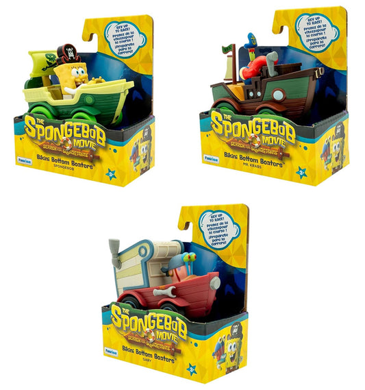 Spongebob Squarepants Movie: The Search for Squarepants Bikini Bottom Boaters | 3 Exclusive Movie-Styled Rev-Up Racers with Spongebob, Gary & Mr. Krabs