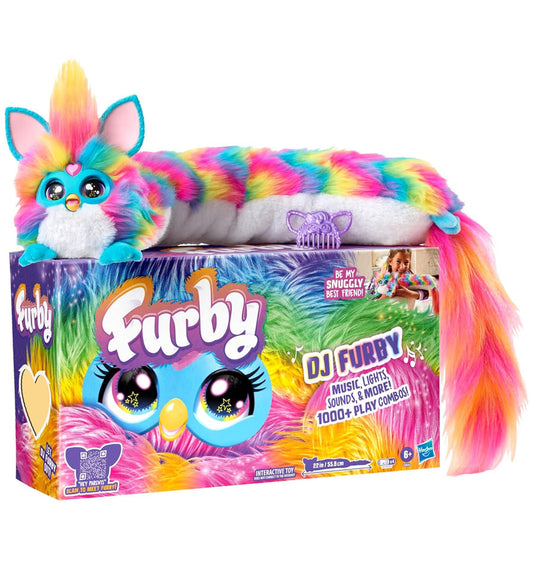 FURBY DJ Interactive Snuggly Rainbow Electronic Plush with Music, Lights, Motion, & Games, Speaks English & Furbish