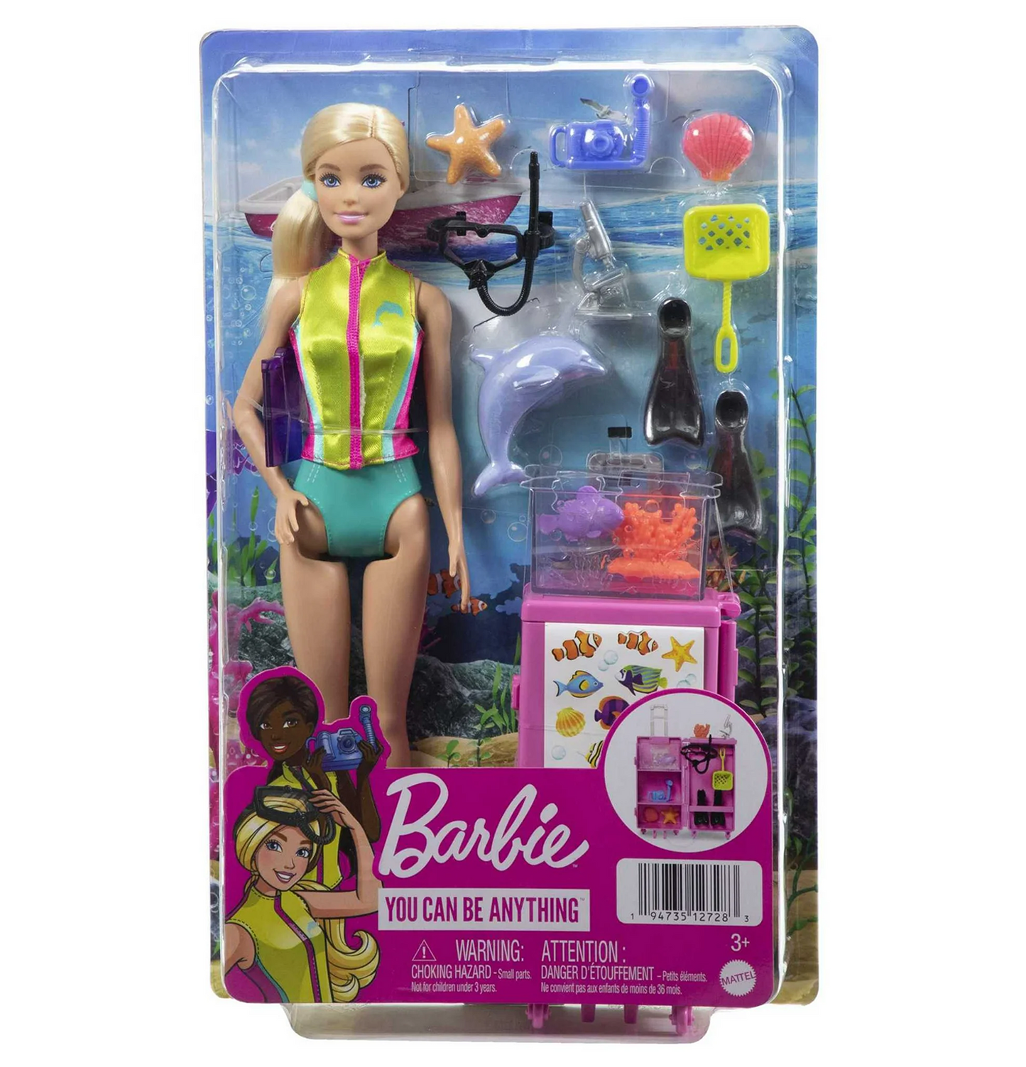 Barbie Marine Biologist Doll and Accessories, Mobile Lab Playset with Blonde Doll
