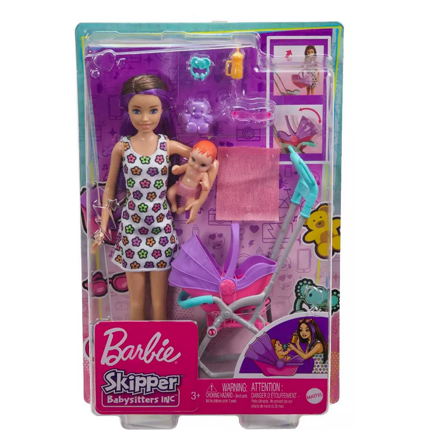 Barbie Skipper Babysitters Inc. Doll & Stroller Playset-Straight Brunette Hair
