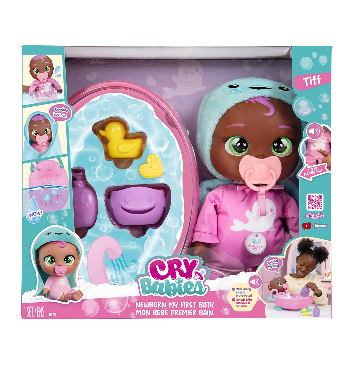 Cry Babies Newborn My First Bath Tiff Baby Doll 6pc Set w/ Bathtub