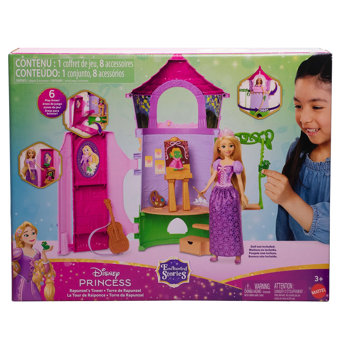 Disney Princess Enchanted Stories Rapunzel's Tower Playset With 6 Play Areas, Pascal Figure