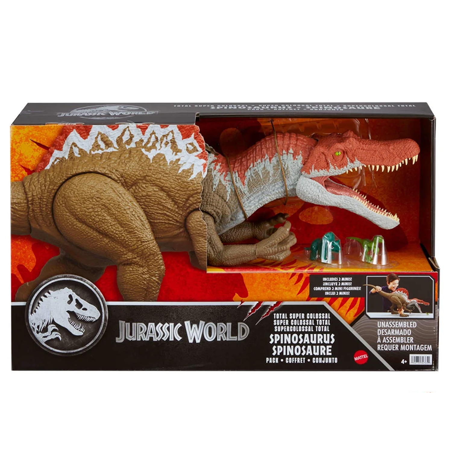 Figura Gigante De Spinosaurus Jurassic World – 91 Cm De Alto, Traga Hasta 20 Minifiguras Y Viene Con Velociraptor Y Triceratops