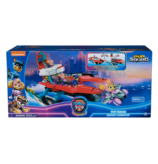 PAW Patrol: The Mighty Movie Pup Squad Aircraft Carrier Skye Racer & Chase Figure Playset