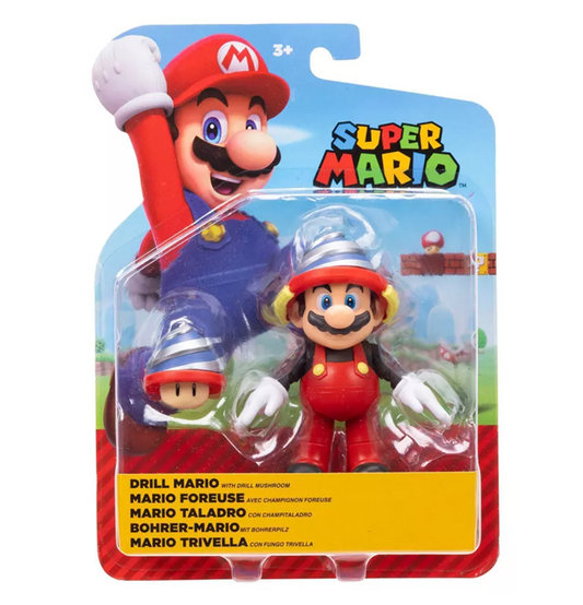 World of Nintendo Super Mario 4" Drill Mario with Drill Mushroom Action Figure