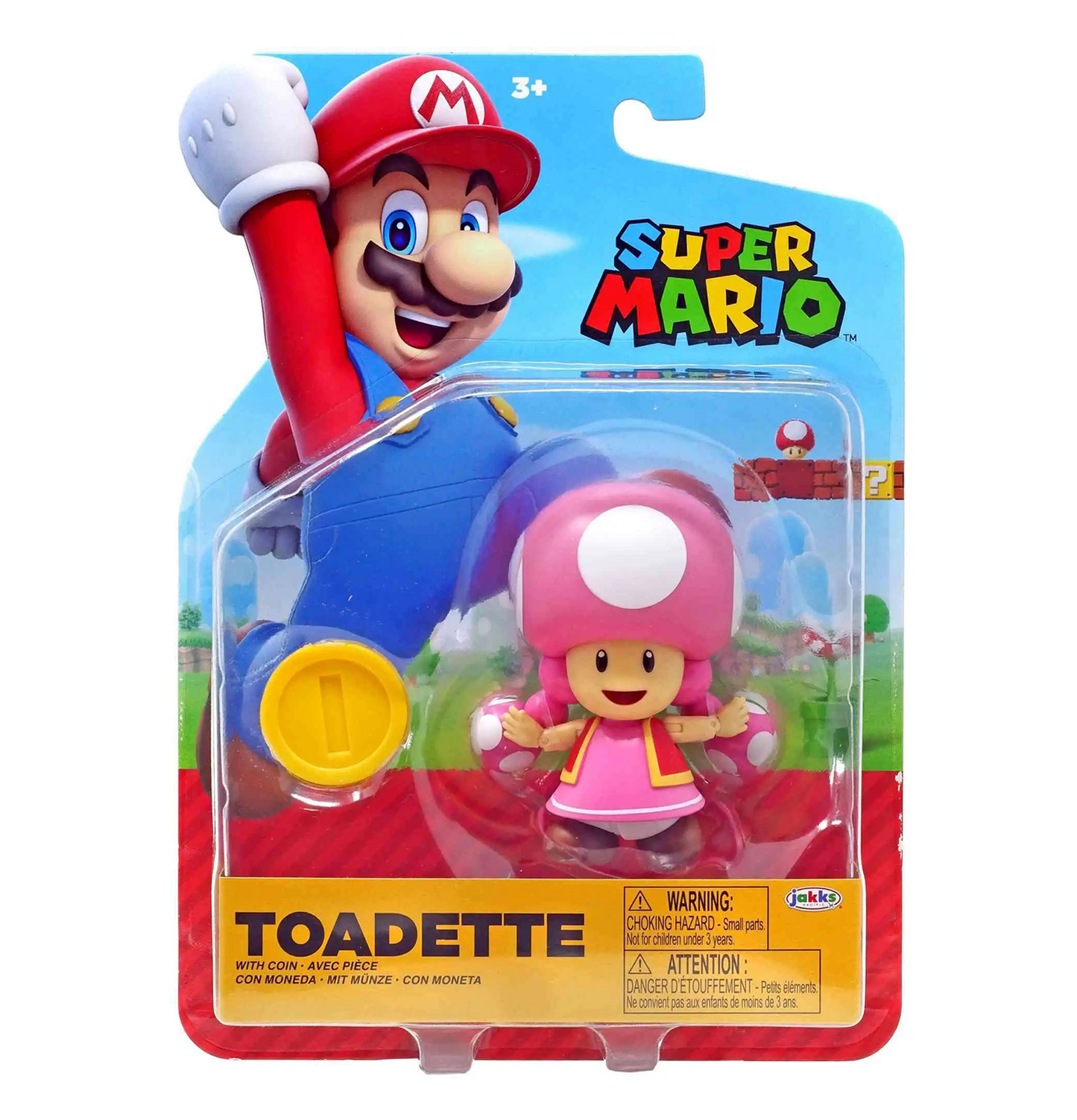World of Nintendo Toadette 4" Action Figure with coin