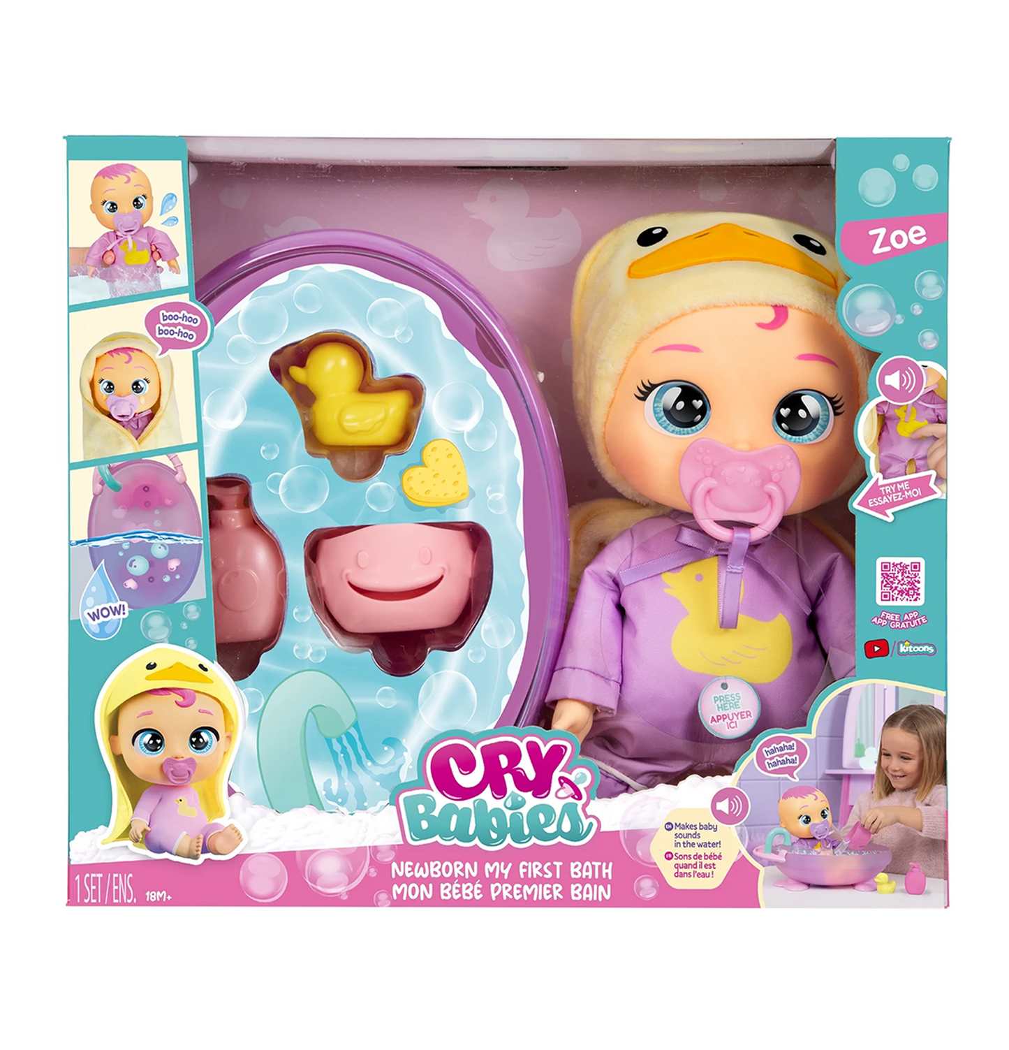 Cry Babies Newborn My First Bath Zoe Baby Doll 6pc Set w/ Bathtub