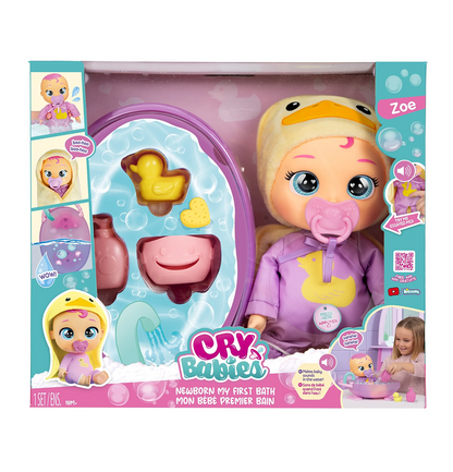 Cry Babies Newborn My First Bath Zoe Baby Doll 6pc Set w/ Bathtub