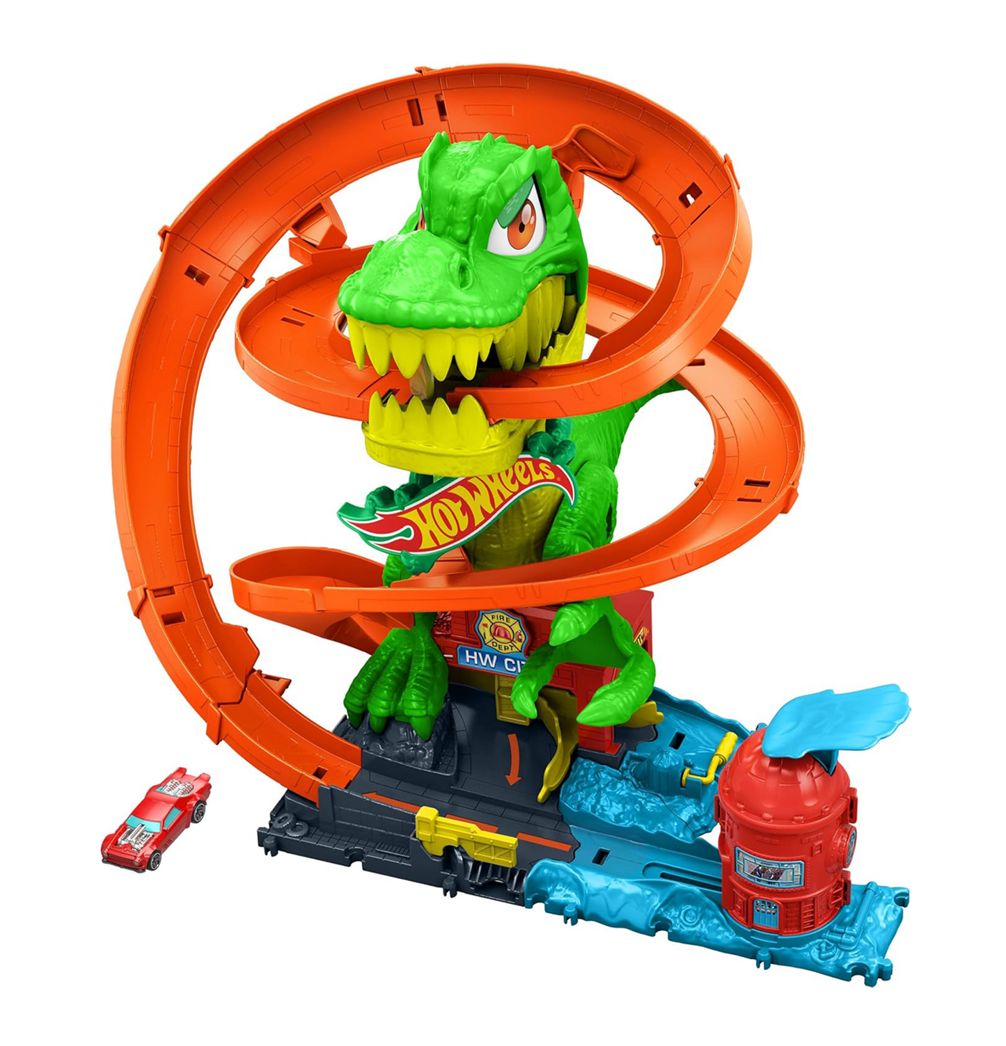 Hot Wheels Diecast City T-Rex Blaze Battle Playset 1:64 Scale Dinosaur Nemesis
