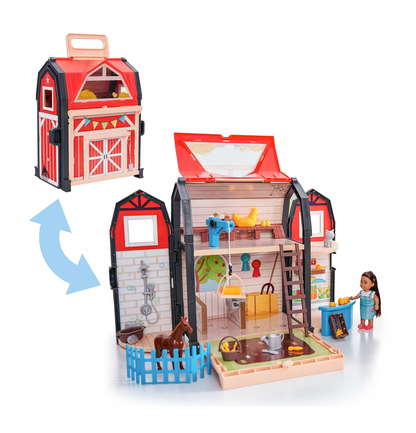 KidKraft Tote-ables Portable Barn Dollhouse with Doll Included