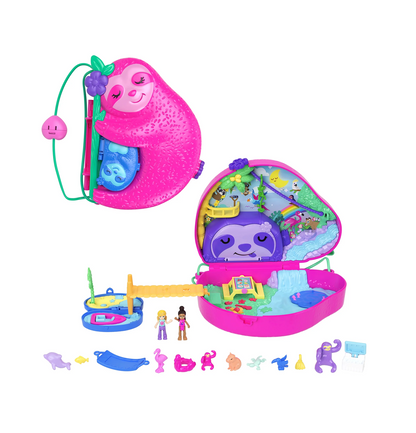 Swing into Polly Pocket fun with this adorable Sloth Family 2-in-1 Purse Compact!
