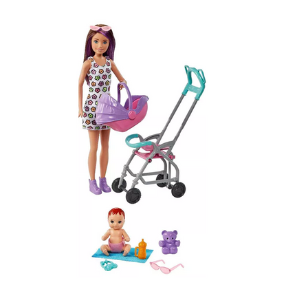 Barbie Skipper Babysitters Inc. Doll & Stroller Playset-Straight Brunette Hair