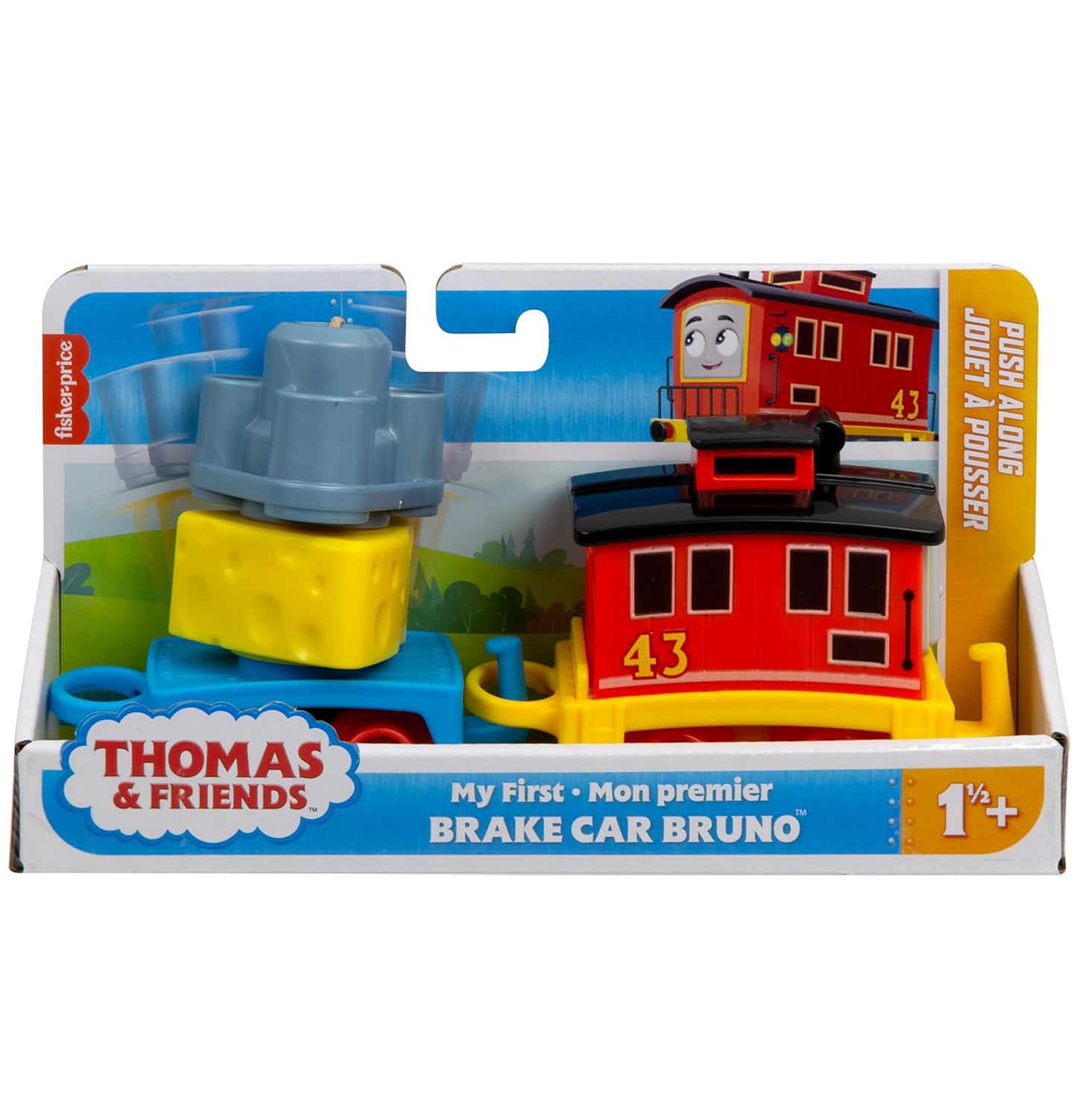 Thomas & Friends, My First Brake Car Bruno Push-Along Toy Train with Stacking Cargo