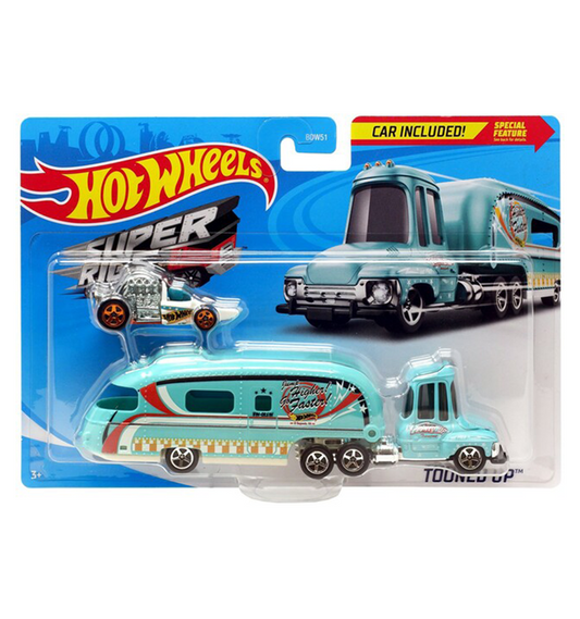 Hot Wheels Super Rigs Tooned Up Diecast Car Blue Truck Trailer