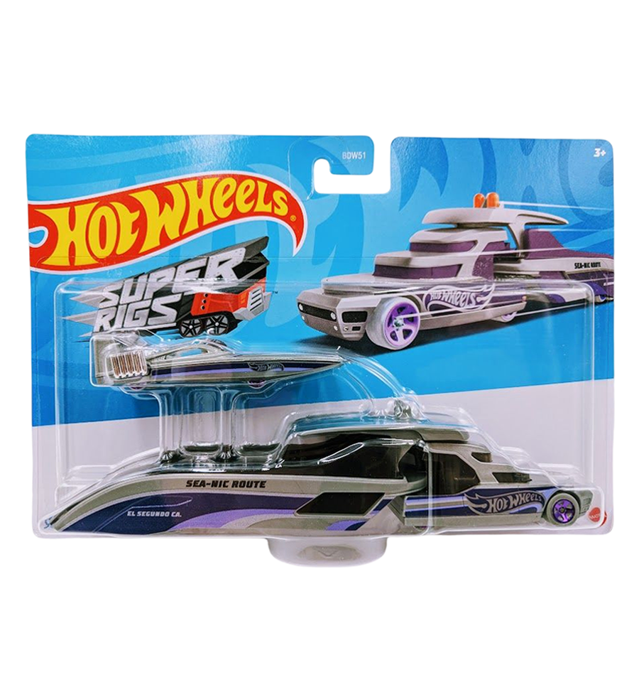 Hot Wheels Diecast Super Rig's Sea- Nic Route- Detachable Trailer & 1:64 Scale Vehicle Boat