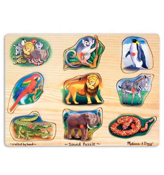 Melissa & Doug Zoo Sound Puzzle - Wooden Peg Puzzle With Sound Effects (8 pcs)