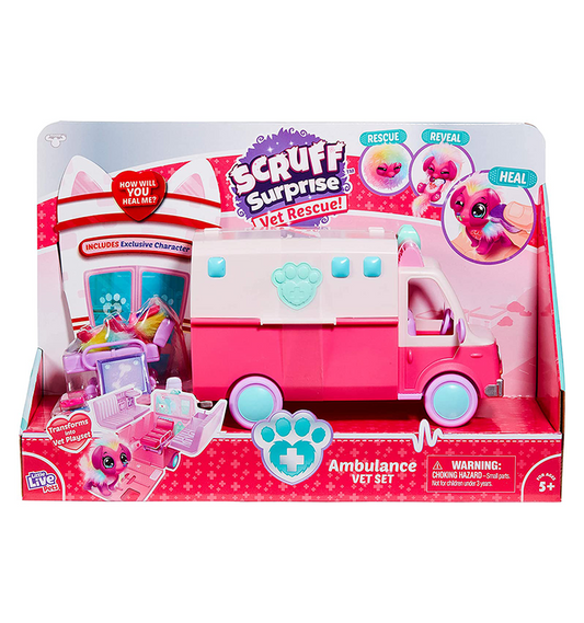 Scruff Surprise Vet Rescue - Ambulance Vet Set - Includes a Doctor's Bed