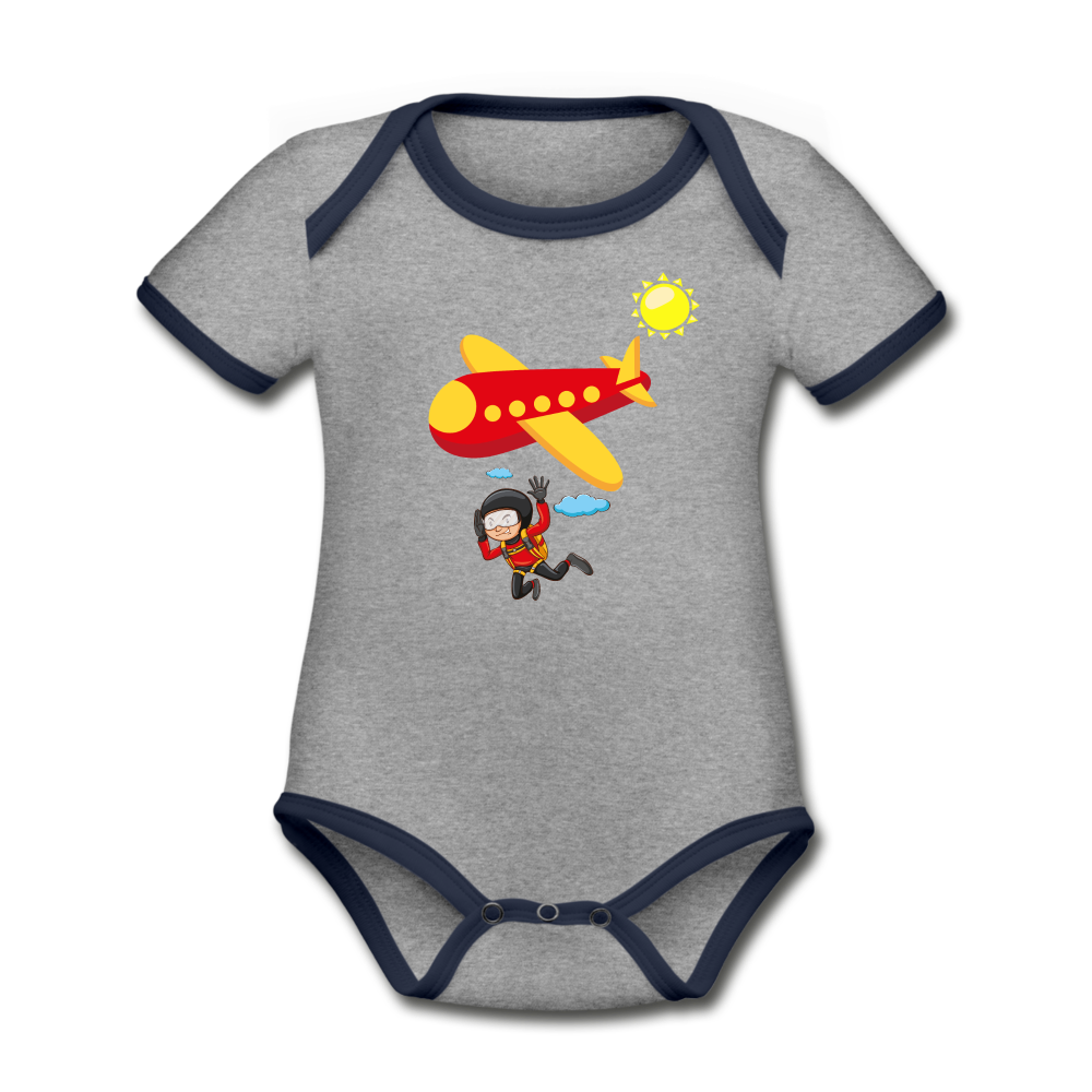 Organic Contrast Short Sleeve Baby Bodysuit - heather gray/navy