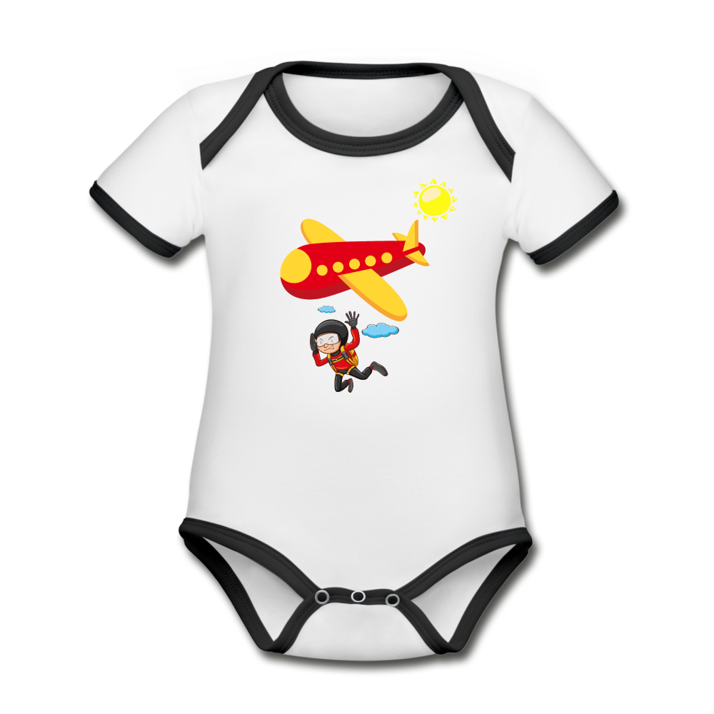 Organic Contrast Short Sleeve Baby Bodysuit - white/black