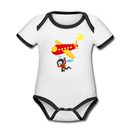 Organic Contrast Short Sleeve Baby Bodysuit - white/black