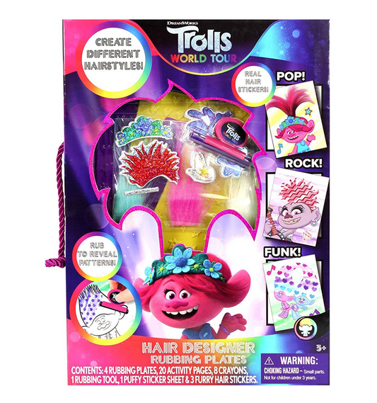 Trolls World Tour Hair Designer Rubbing Plates Activity Kit